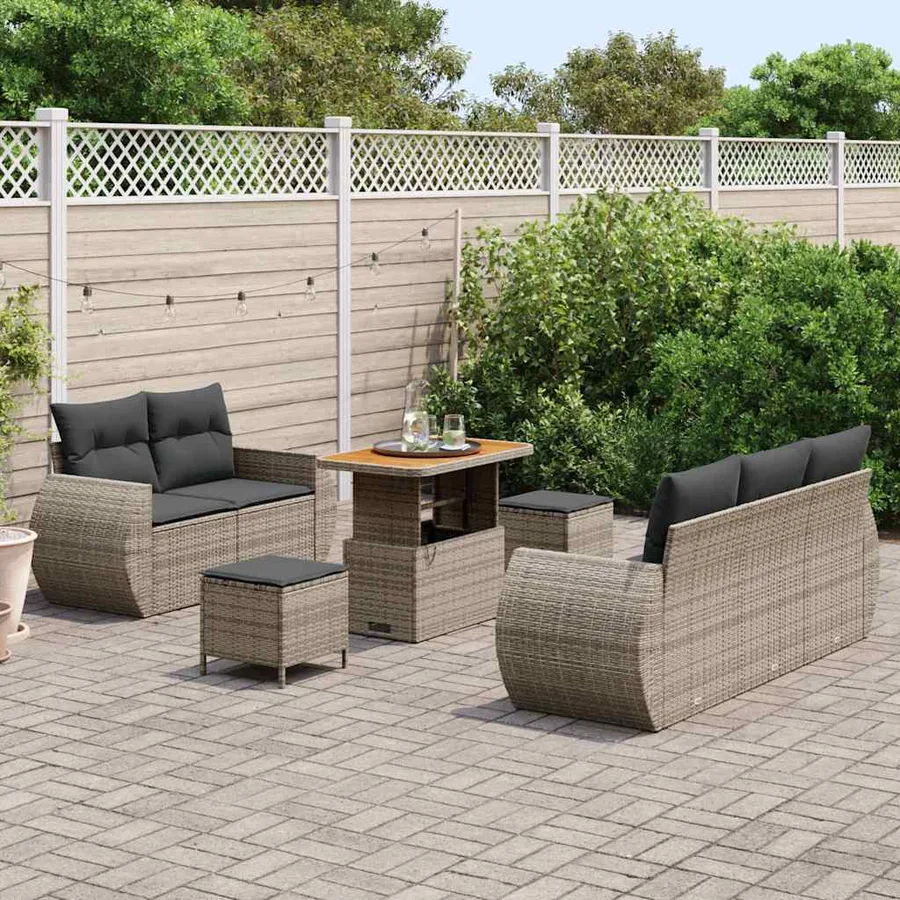 Ensemble de canapé de jardin 8 pcs Gris polyrotin - 3