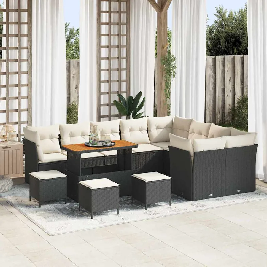 Ensemble de canapé de jardin 13 pcs Noir polyrotin