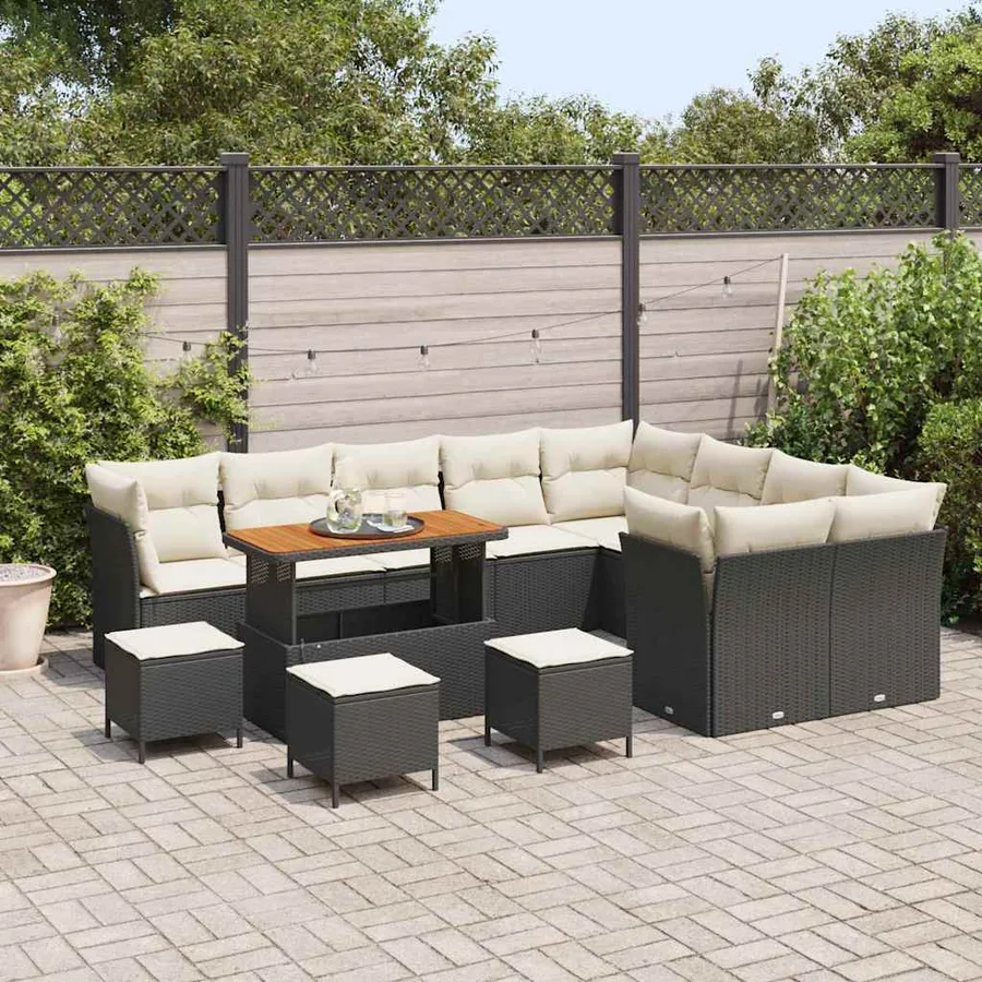 Ensemble de canapé de jardin 13 pcs Noir polyrotin - 3