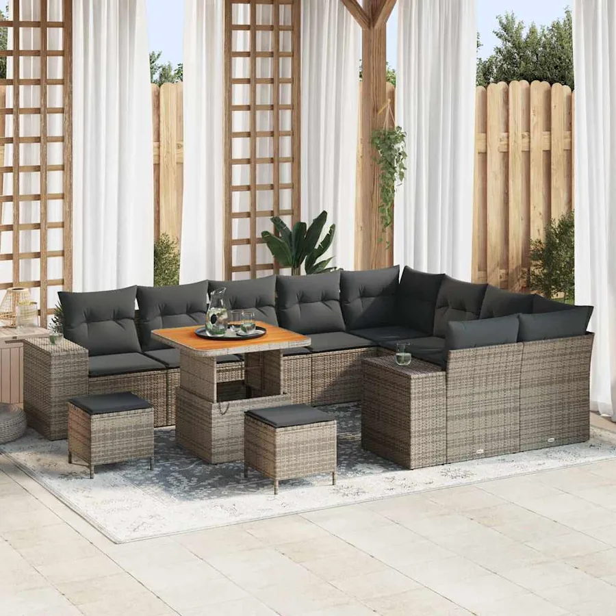 Ensemble de canapé de jardin avec coussin 12 pcs Gris polyrotin