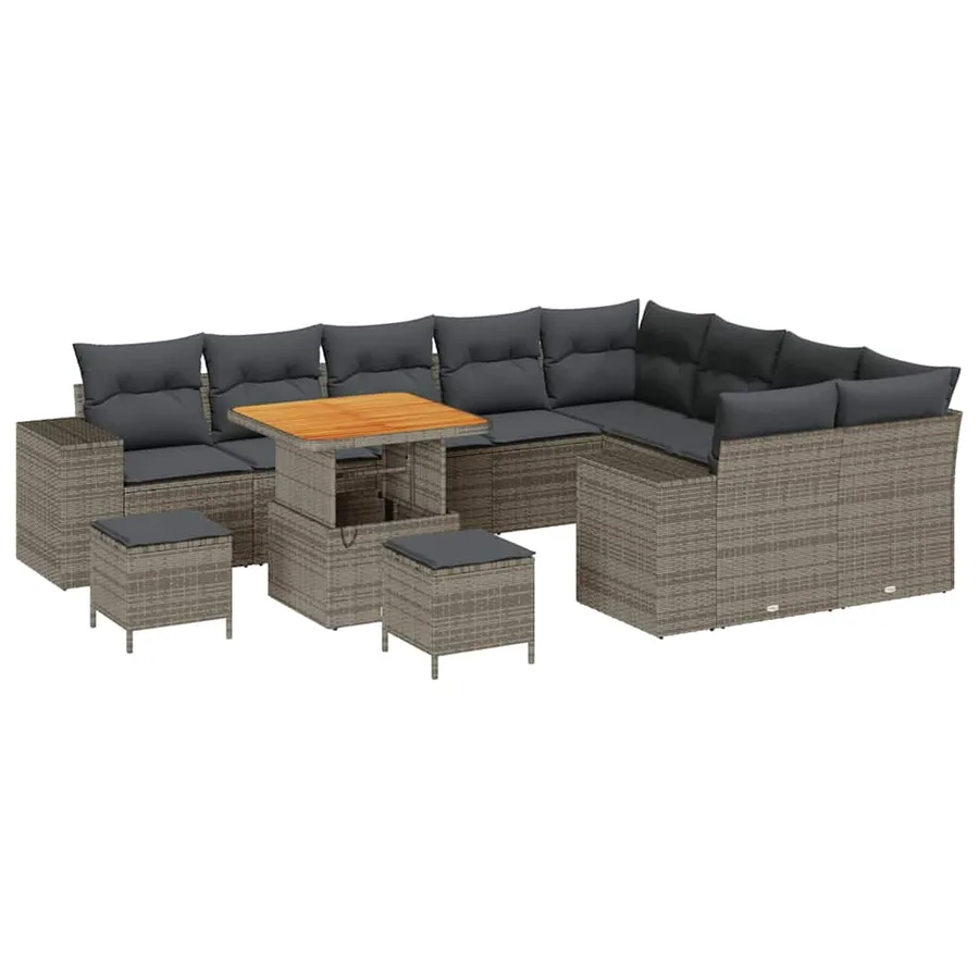 Ensemble de canapé de jardin avec coussin 12 pcs Gris polyrotin - 2