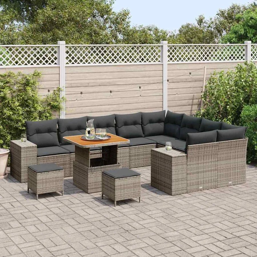 Ensemble de canapé de jardin avec coussin 12 pcs Gris polyrotin - 3