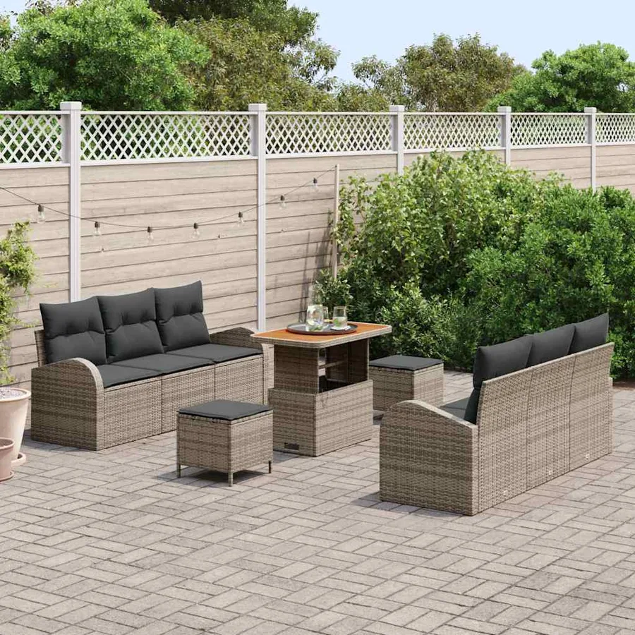 Ensemble de canapé de jardin avec coussin 9 pcs Gris polyrotin - 3