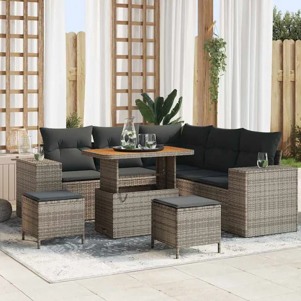 Ensemble de canapé de jardin avec coussin 8 pcs Gris polyrotin