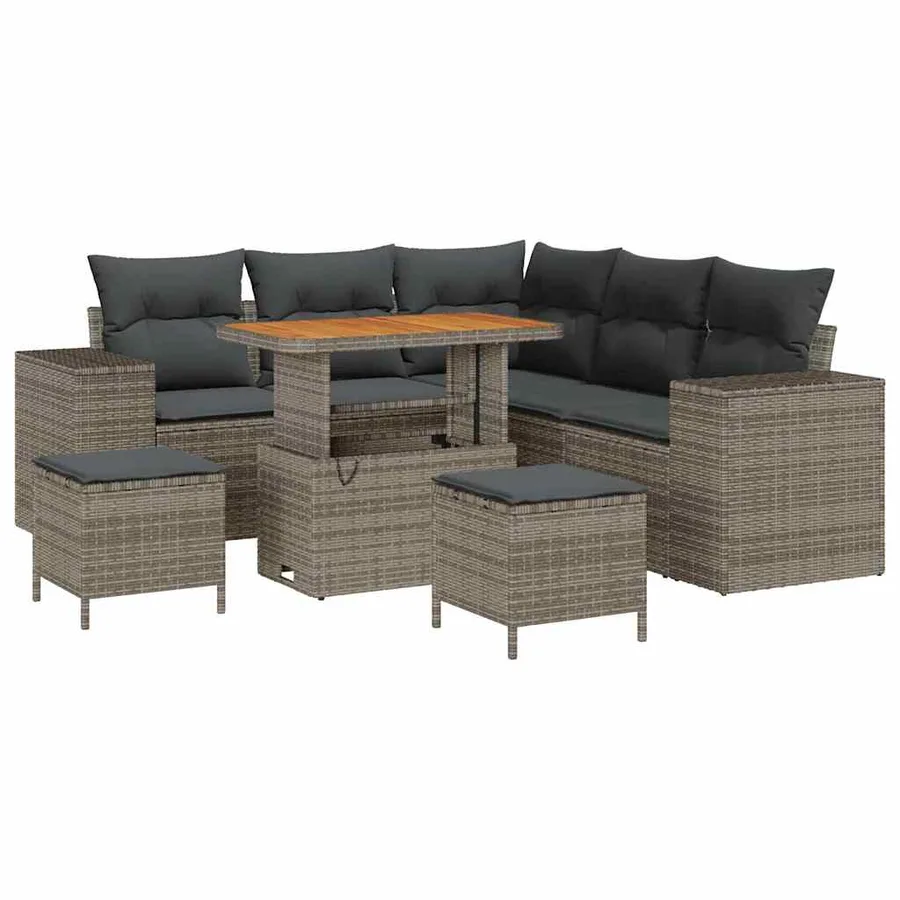 Ensemble de canapé de jardin avec coussin 8 pcs Gris polyrotin - 2