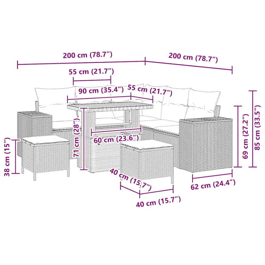 Ensemble de canapé de jardin avec coussin 8 pcs Gris polyrotin - 9