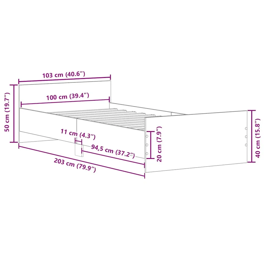 Cadre de lit sans matelas blanc 100x200 cm bois d'ingénierie - 12