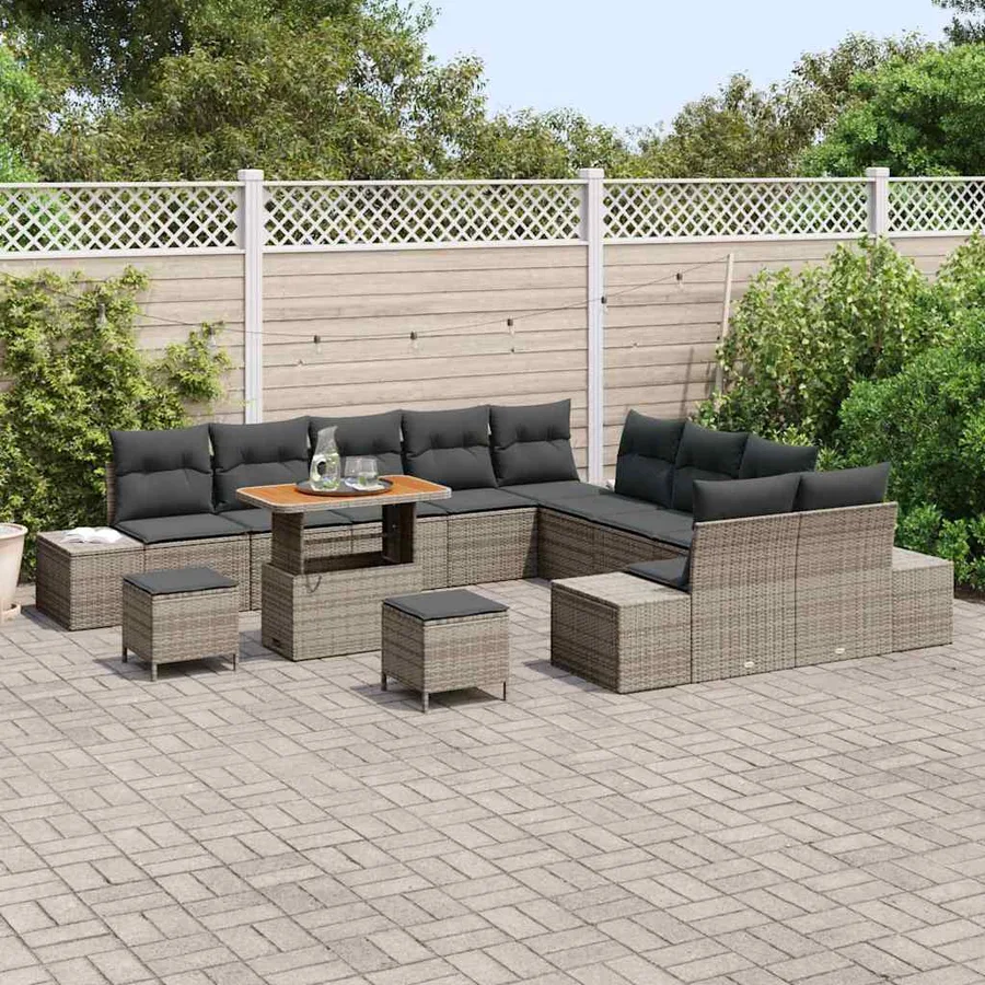 Ensemble de canapé de jardin 13 pcs Gris Poly rotin - 3