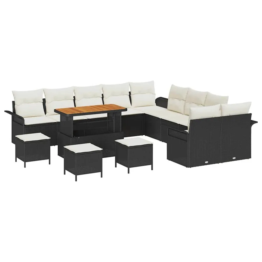 Ensemble de canapé de jardin avec coussin 14 pcs Noir polyrotin - 2