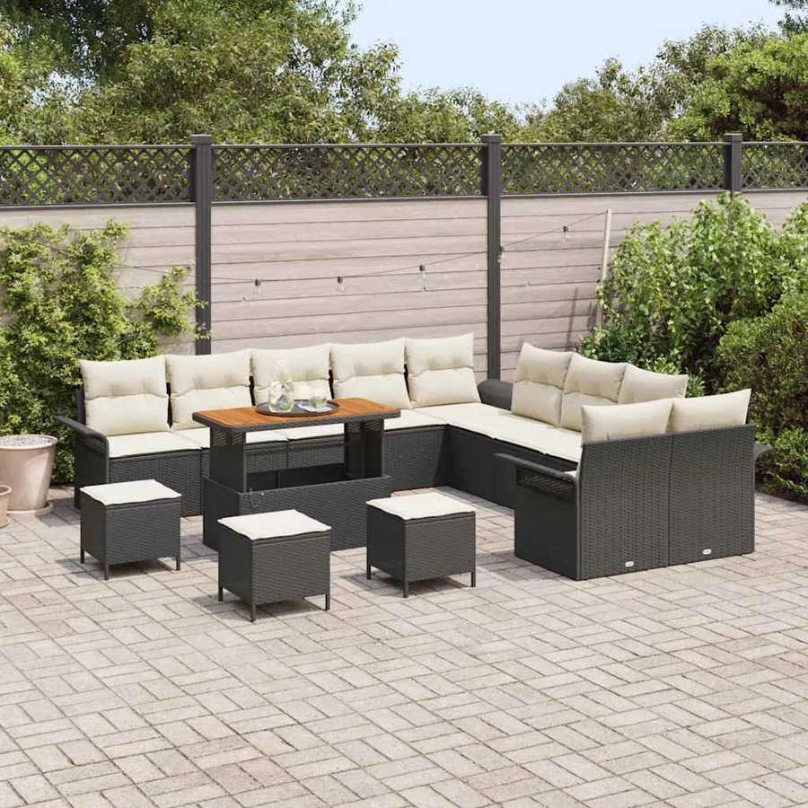 Ensemble de canapé de jardin avec coussin 14 pcs Noir polyrotin - 3