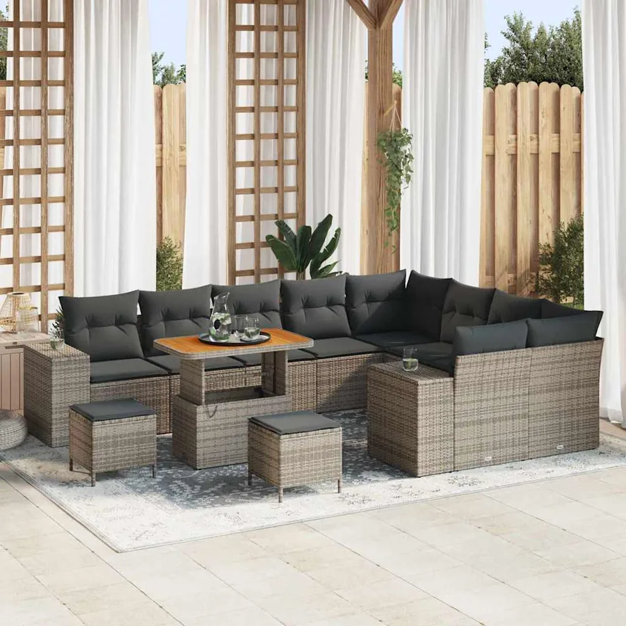 Ensemble de canapé de jardin avec coussin 12 pcs Gris polyrotin