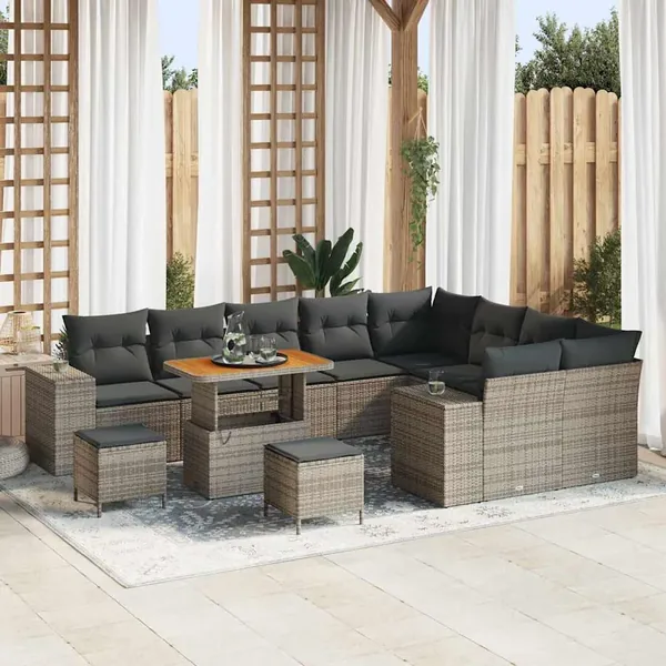 Ensemble de canapé de jardin avec coussin 12 pcs Gris polyrotin