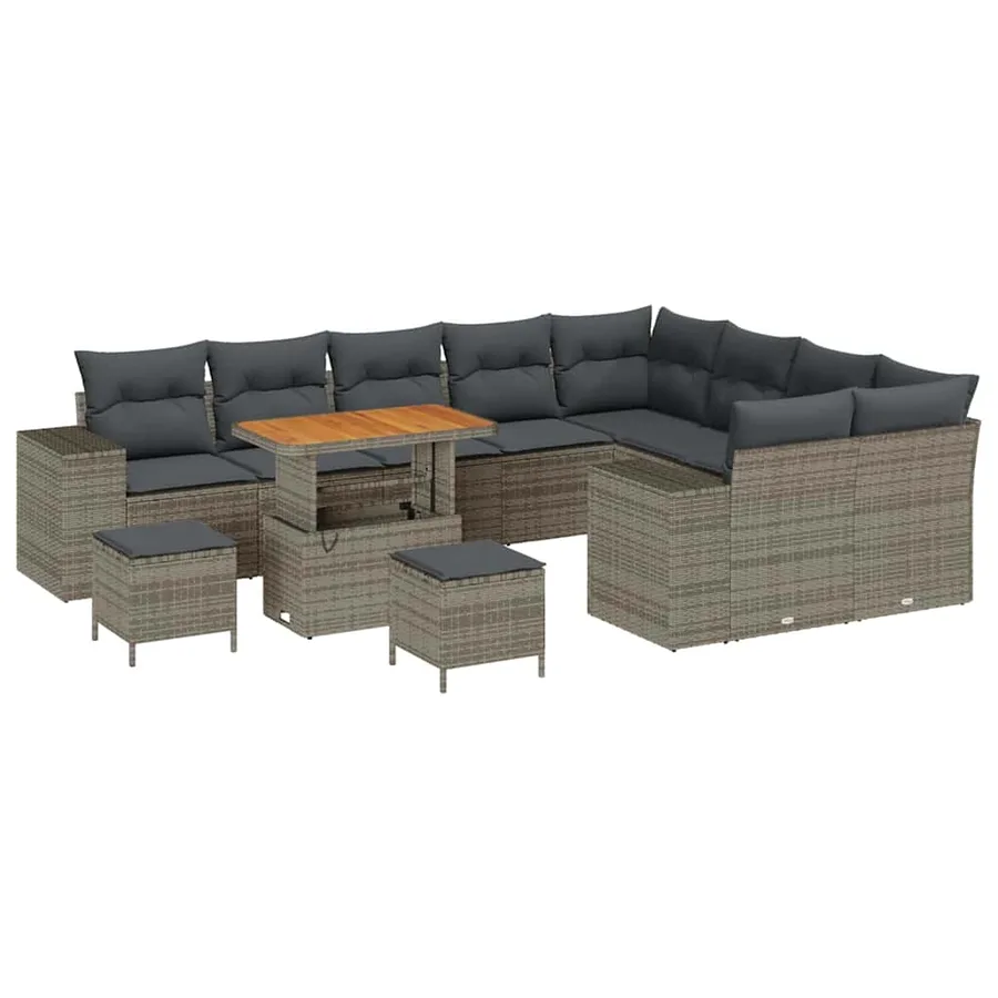 Ensemble de canapé de jardin avec coussin 12 pcs Gris polyrotin - 2