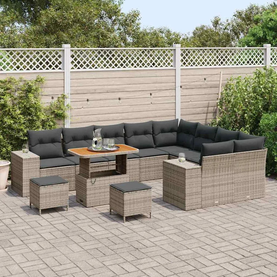 Ensemble de canapé de jardin avec coussin 12 pcs Gris polyrotin - 3