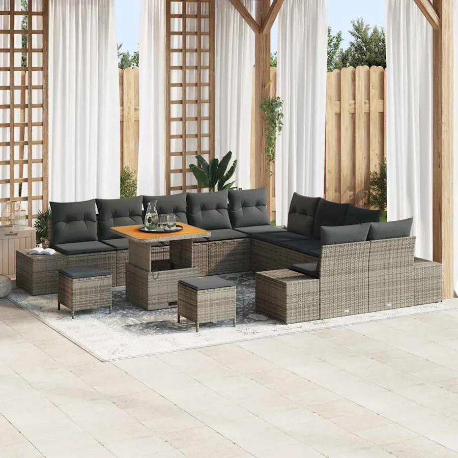 Ensemble de canapé de jardin avec coussin 13 pcs Gris polyrotin