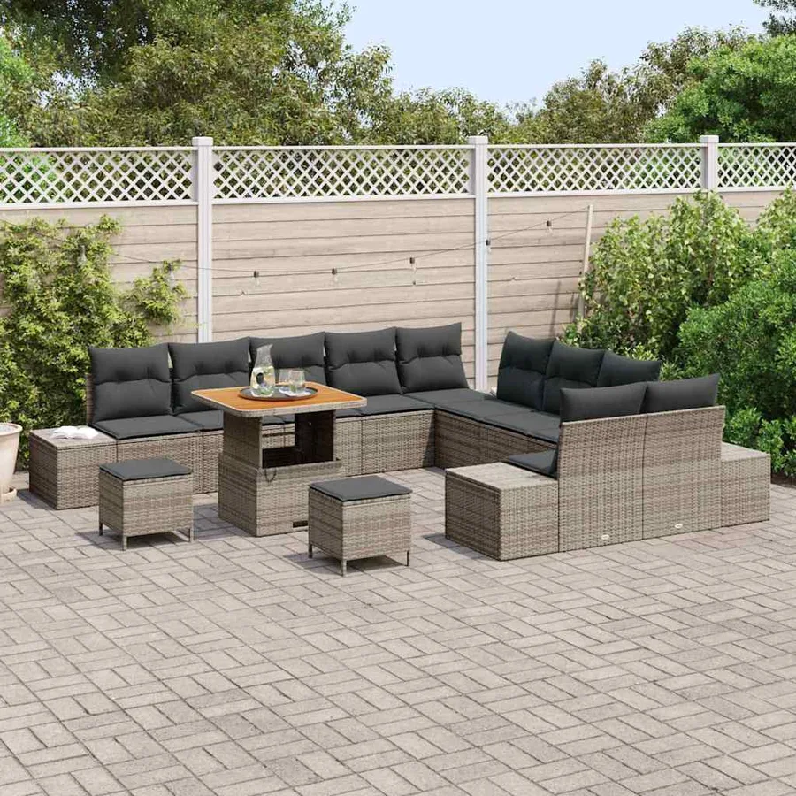 Ensemble de canapé de jardin avec coussin 13 pcs Gris polyrotin - 3