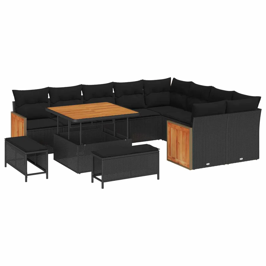 Ensemble de canapé de jardin avec coussin 13 pcs Noir polyrotin - 2