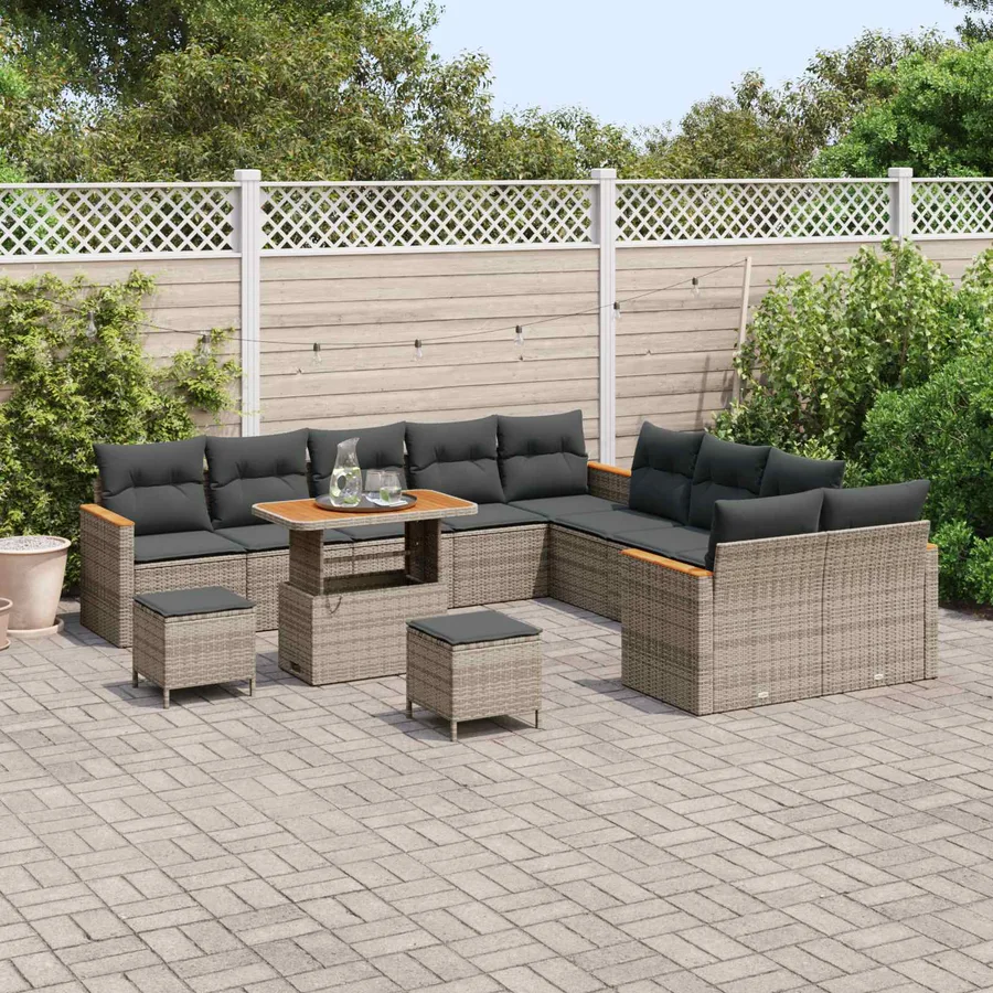 Ensemble de canapé de jardin 13 pcs Gris polyrotin - 3