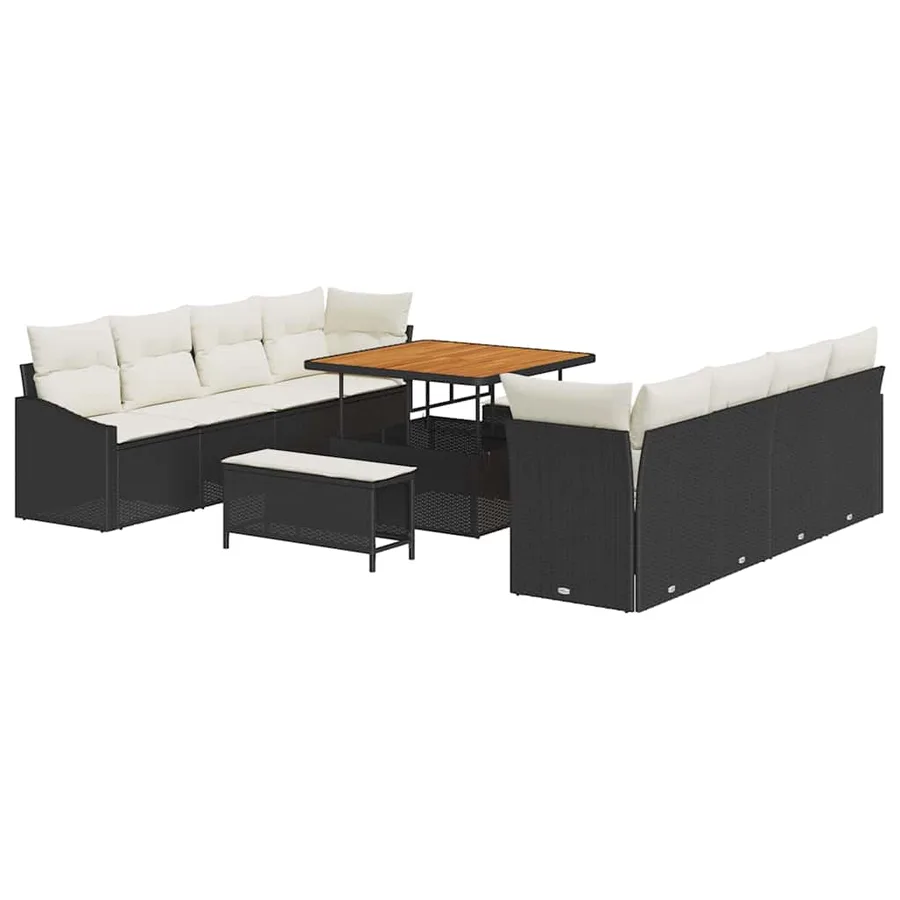 Ensemble de canapé de jardin avec coussin 11 pcs Noir polyrotin - 2