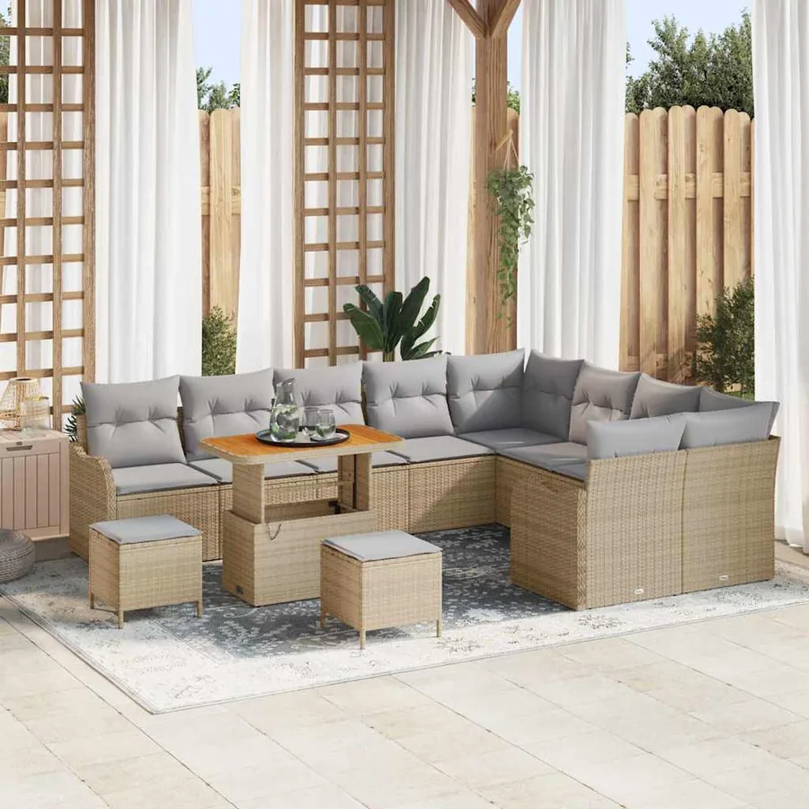 Ensemble de canapé de jardin 12 pcs Beige polyrotin