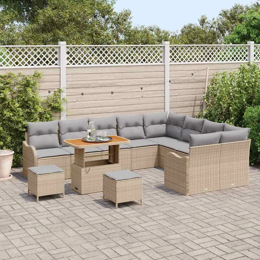 Ensemble de canapé de jardin 12 pcs Beige polyrotin - 3