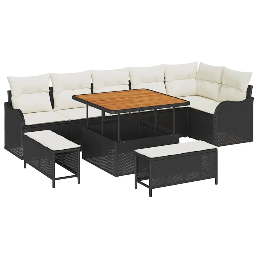 Ensemble de canapé de jardin avec coussin 9 pcs Noir polyrotin - 2