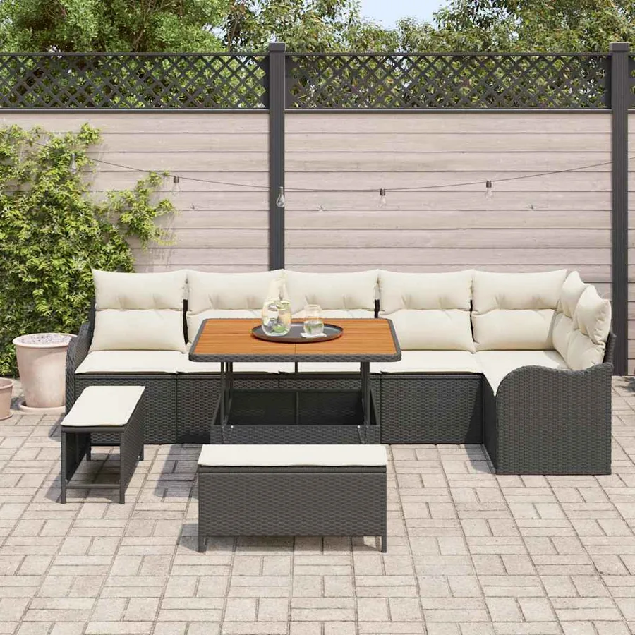 Ensemble de canapé de jardin avec coussin 9 pcs Noir polyrotin - 3