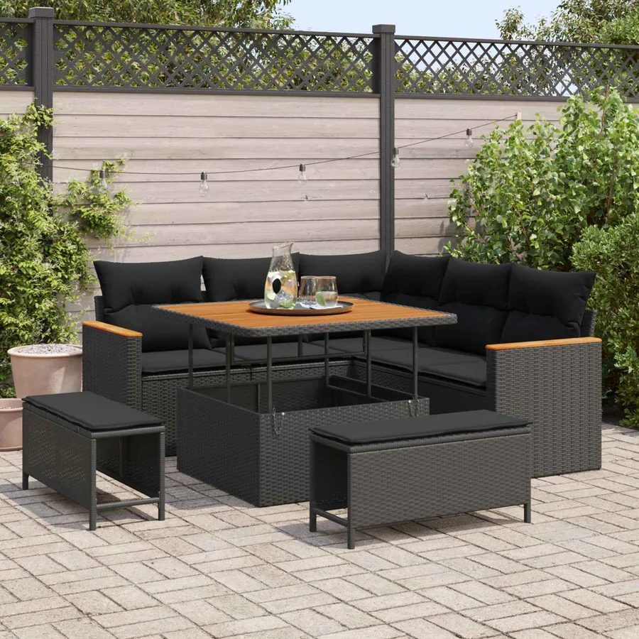 Ensemble de canapé de jardin 8 pcs Noir polyrotin
