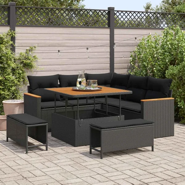 Ensemble de canapé de jardin 8 pcs Noir polyrotin