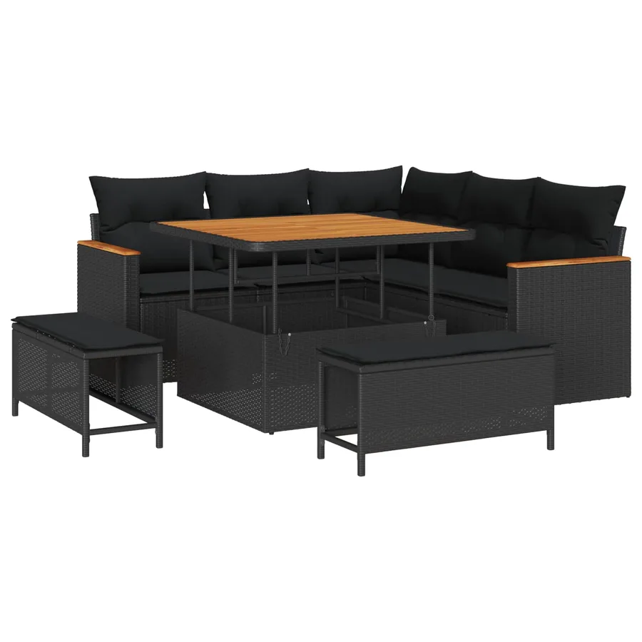 Ensemble de canapé de jardin 8 pcs Noir polyrotin - 2