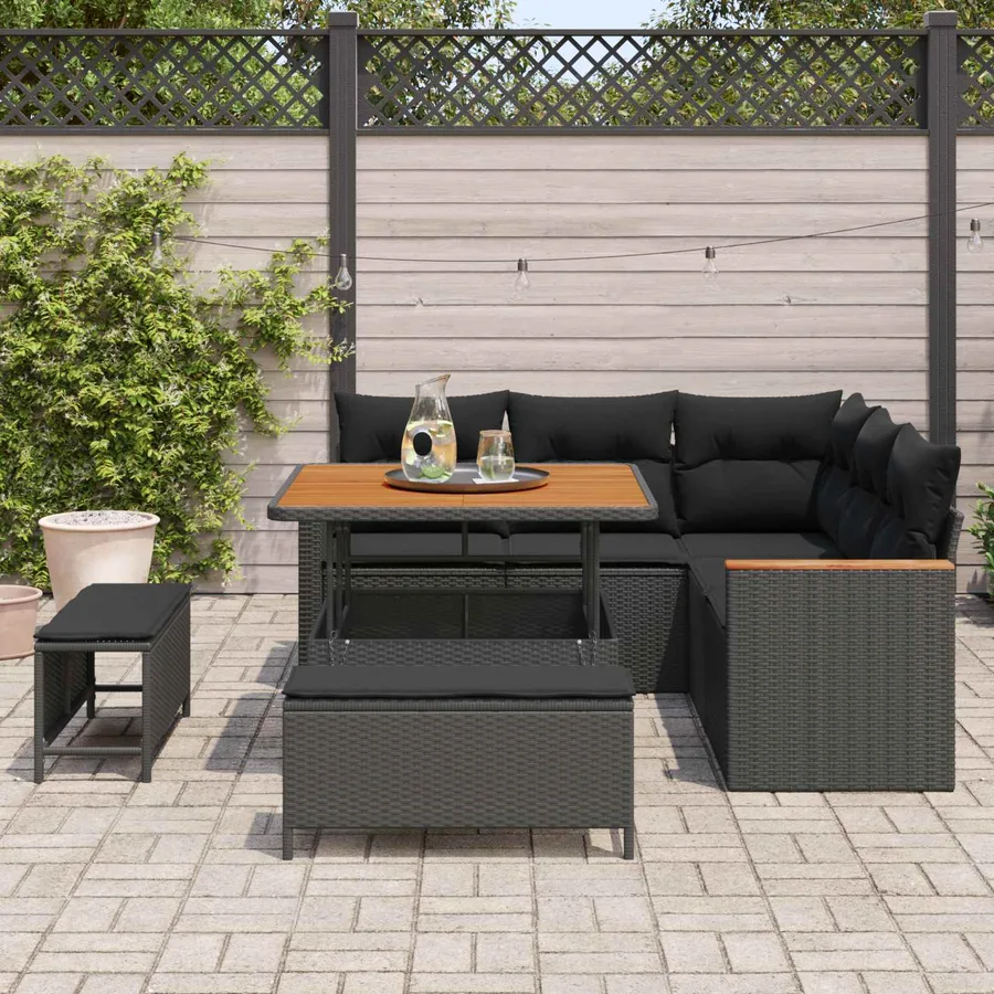 Ensemble de canapé de jardin 8 pcs Noir polyrotin - 3