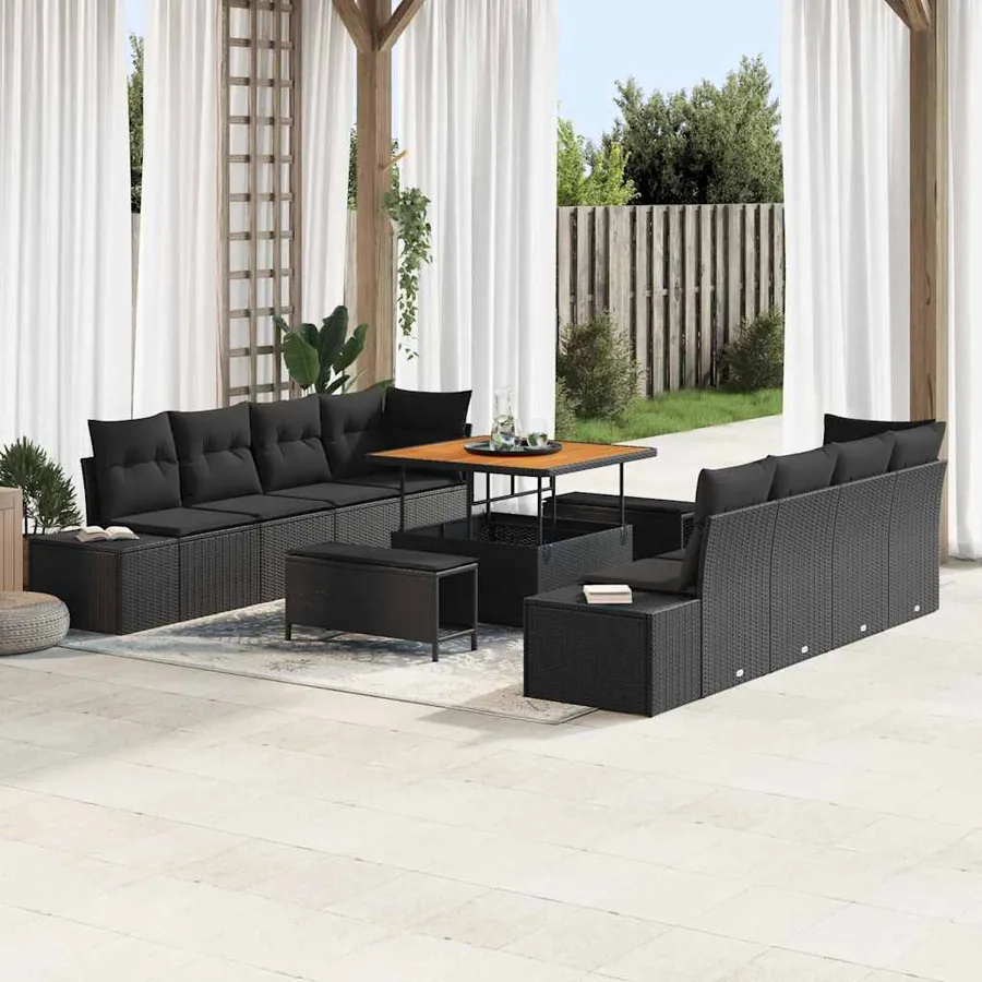 Ensemble de canapé de jardin avec coussin 11 pcs Noir polyrotin