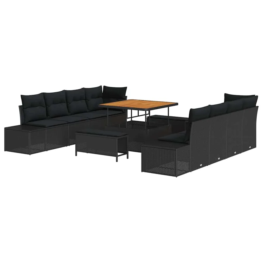Ensemble de canapé de jardin avec coussin 11 pcs Noir polyrotin - 2