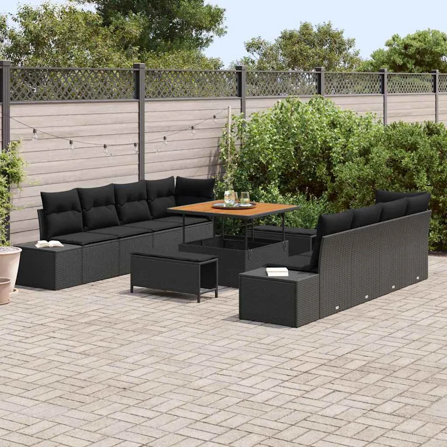 Ensemble de canapé de jardin avec coussin 11 pcs Noir polyrotin - 3