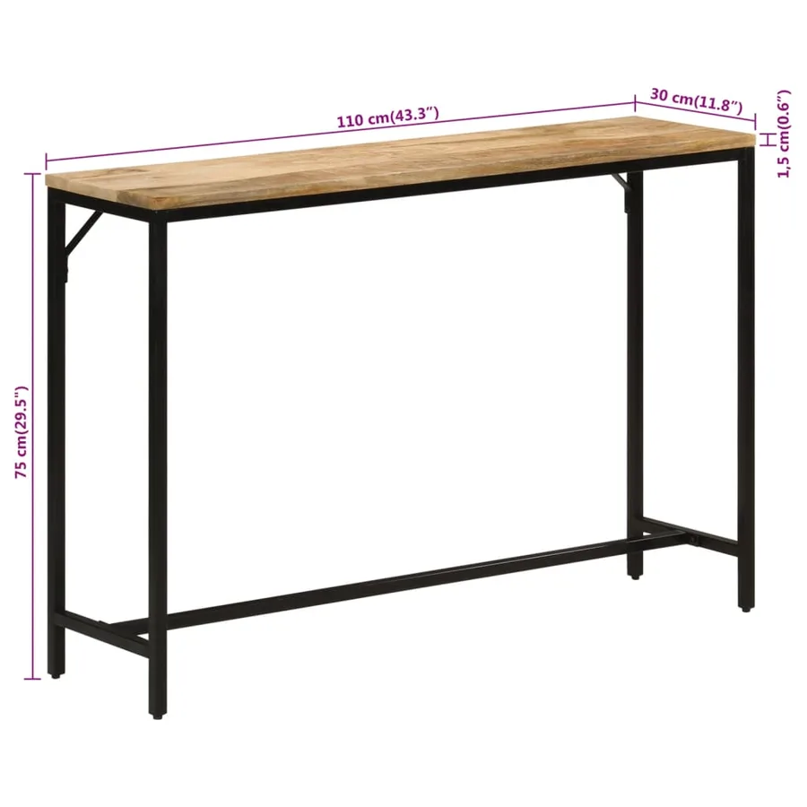 Table console 110x30x75 cm bois de manguier massif brut et fer - 8