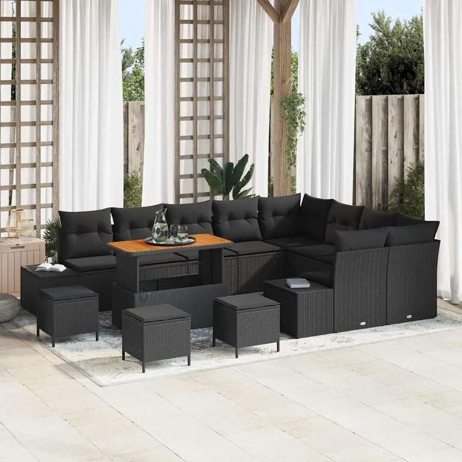 Ensemble de canapé de jardin avec coussin 13 pcs Noir polyrotin