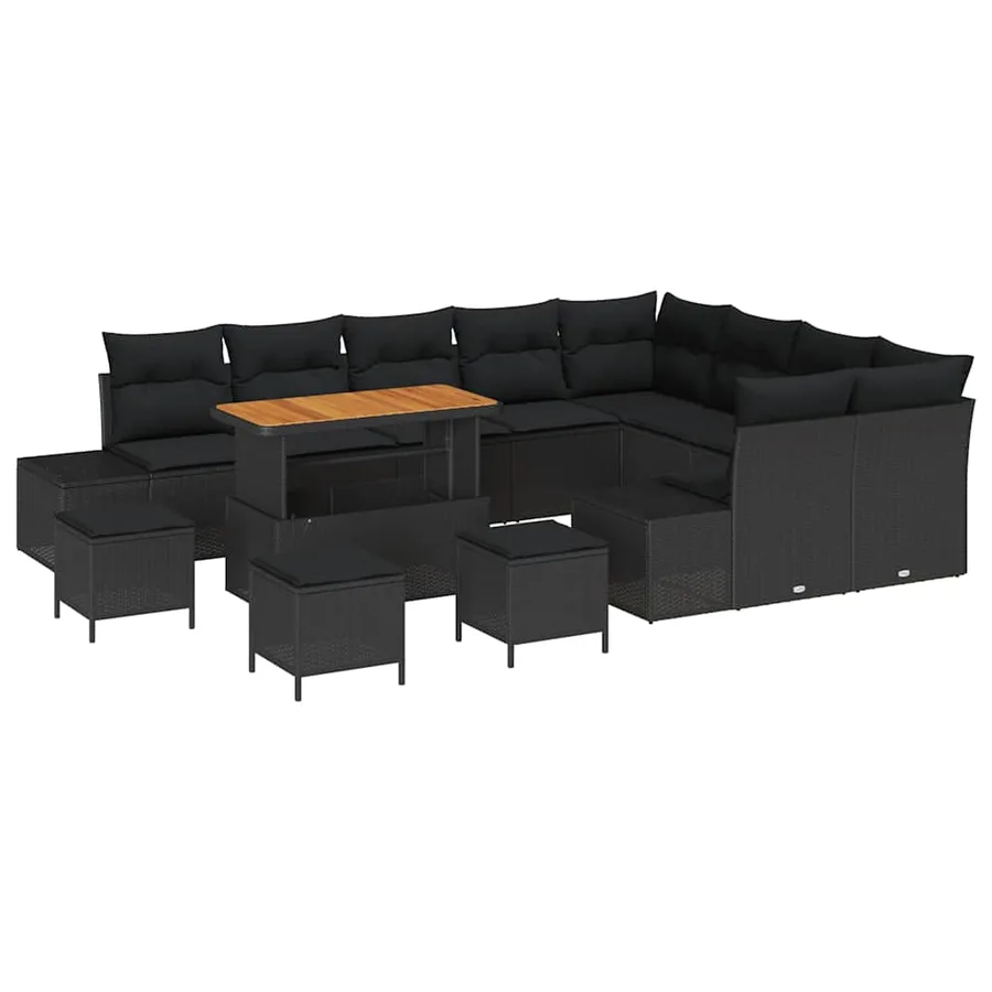 Ensemble de canapé de jardin avec coussin 13 pcs Noir polyrotin - 2