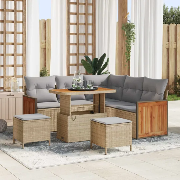 Ensemble de canapé de jardin 8 pcs Beige et Gris clair