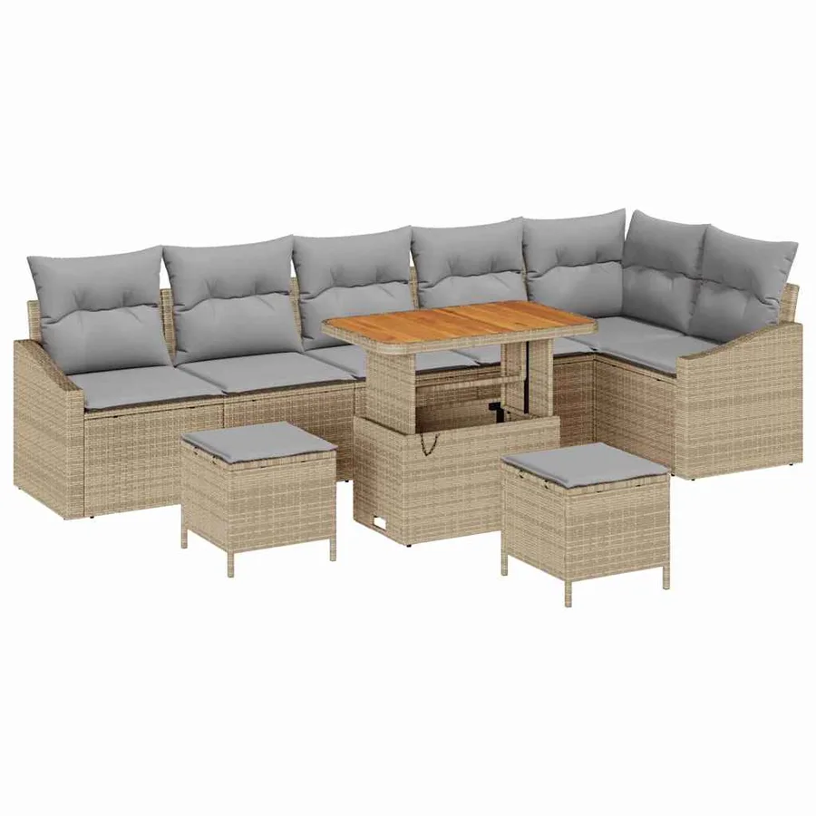 Ensemble de canapé de jardin avec coussin 9 pcs Beige polyrotin - 2