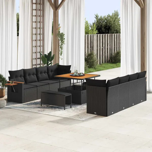 Ensemble de canapé de jardin 11 pcs Noir polyrotin