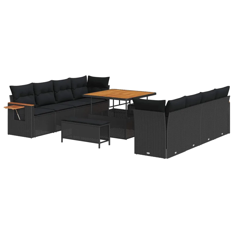 Ensemble de canapé de jardin 11 pcs Noir polyrotin - 2