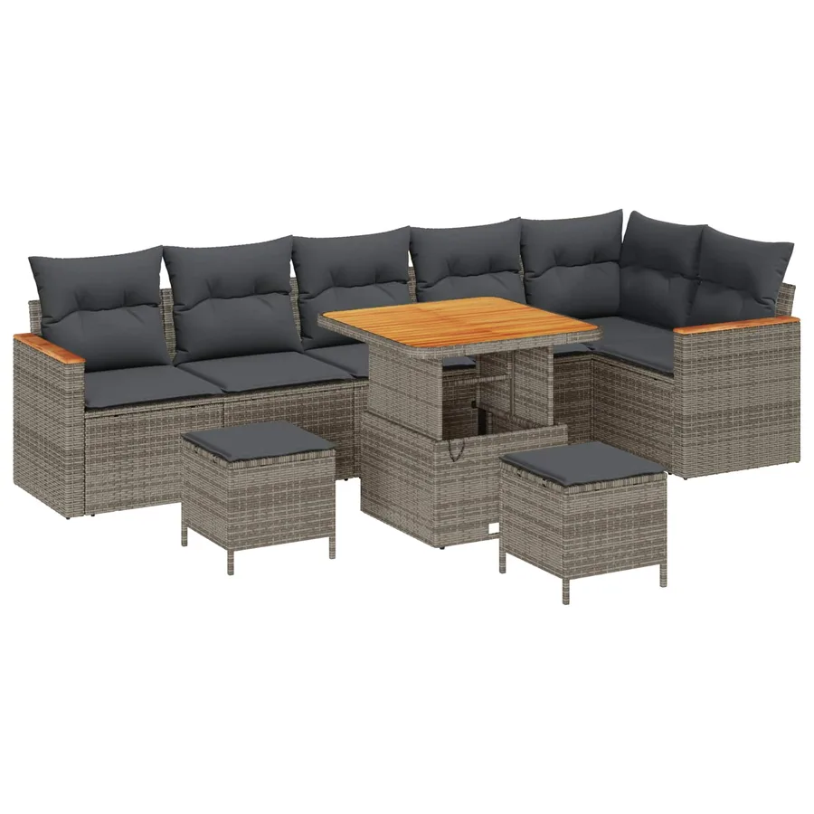 Ensemble de canapé de jardin 9 pcs Gris polyrotin - 2