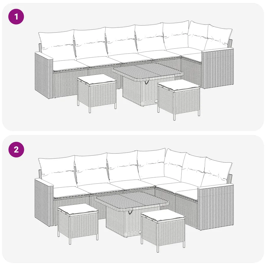 Ensemble de canapé de jardin 9 pcs Gris polyrotin - 8