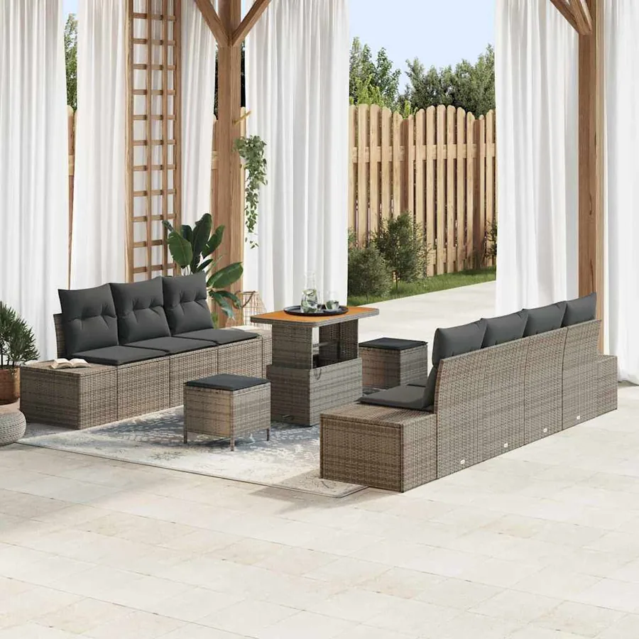 Ensemble de canapé de jardin avec coussin 10 pcs Gris polyrotin
