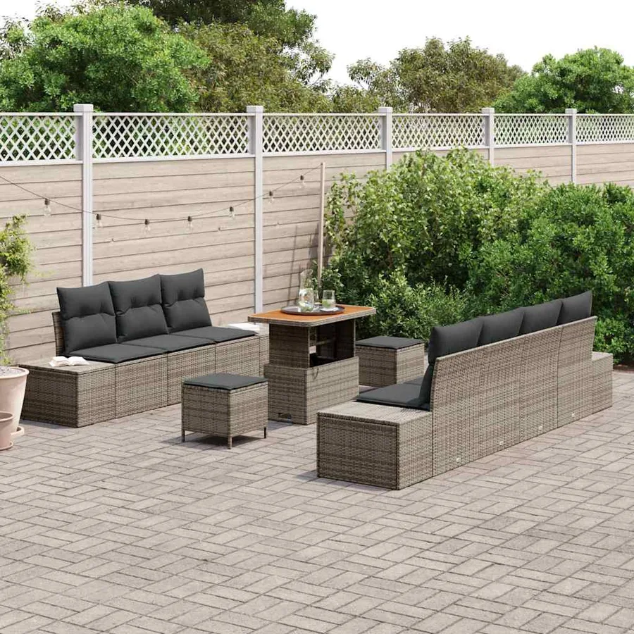 Ensemble de canapé de jardin avec coussin 10 pcs Gris polyrotin - 3