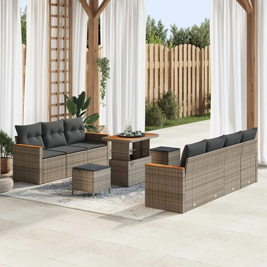 Ensemble de canapé de jardin 10 pcs Gris polyrotin