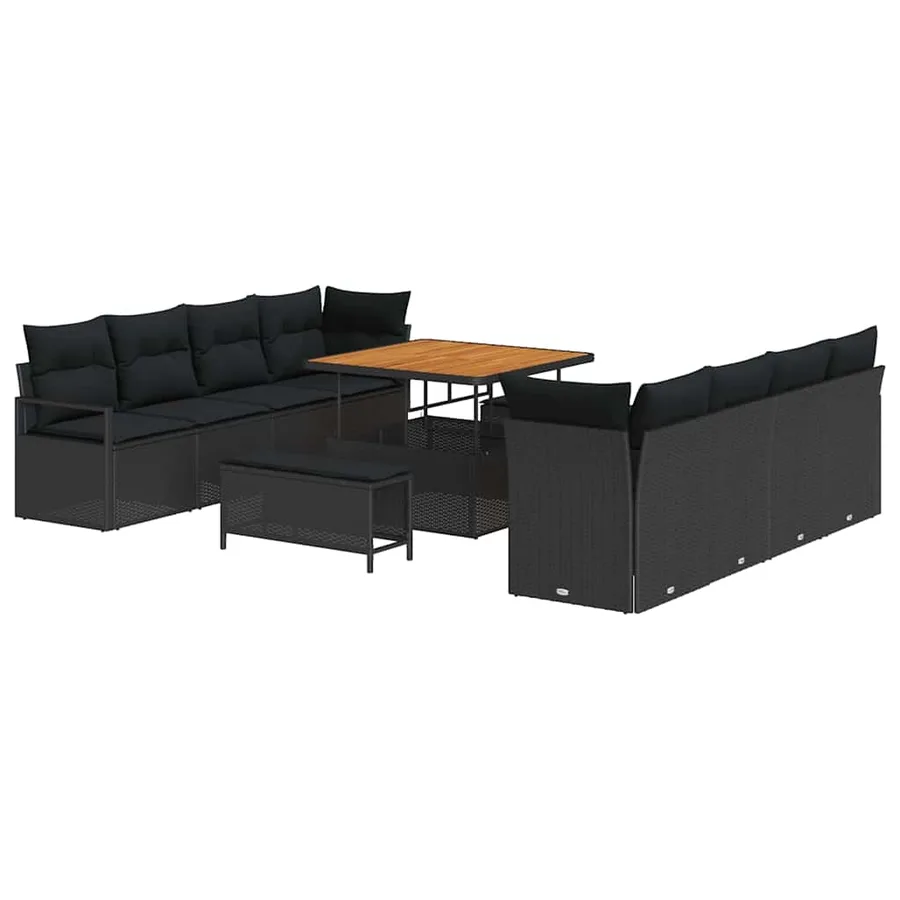 Ensemble de canapé de jardin avec coussin 11 pcs Noir polyrotin - 2