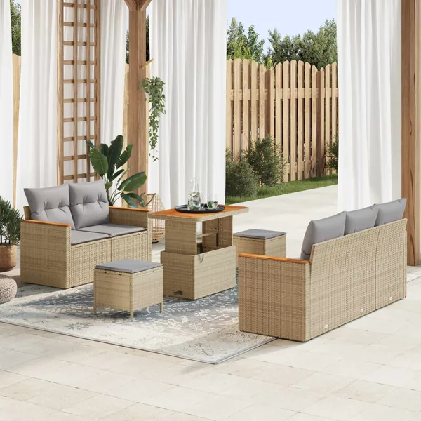 Ensemble de canapé de jardin 8 pcs Beige polyrotin
