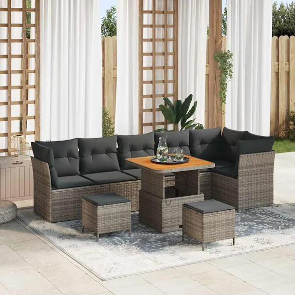 Ensemble de canapé de jardin avec coussin 9 pcs Gris