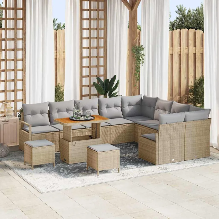 Ensemble de canapé de jardin 12 pcs Beige polyrotin